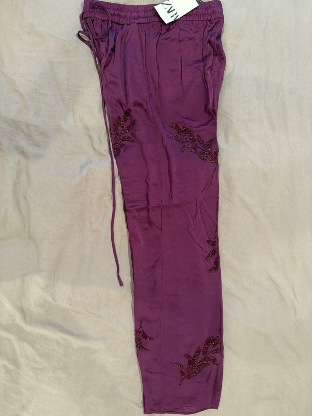 ZARA Embellished Belted Blazer & Pants Set | Plum | Beaded | NWT | Size M - Picture 2 of 7